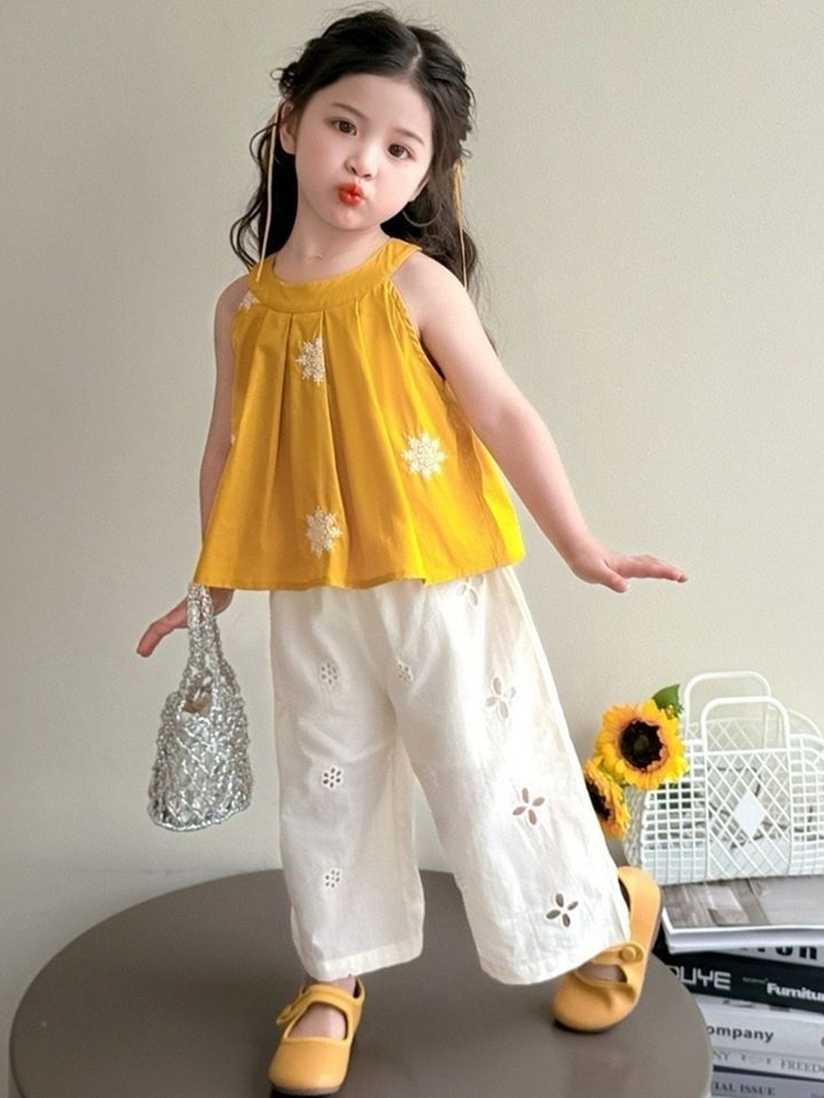 Suvarna Mustard Jute Lehenga Choli Set for Girls 03